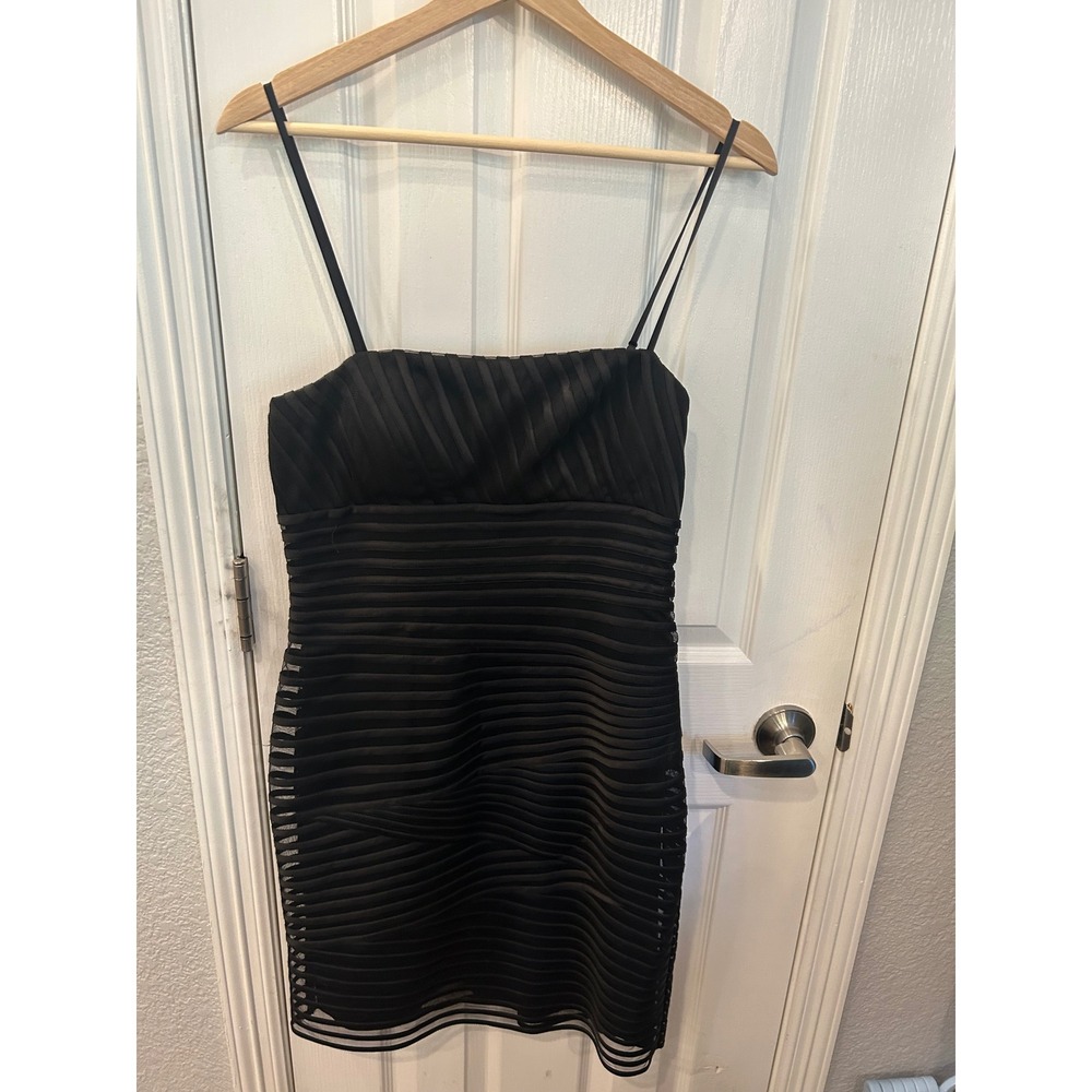 White House Black Market Cocktail Dress Black Bandage Mesh Ribbon Mini LBD 8